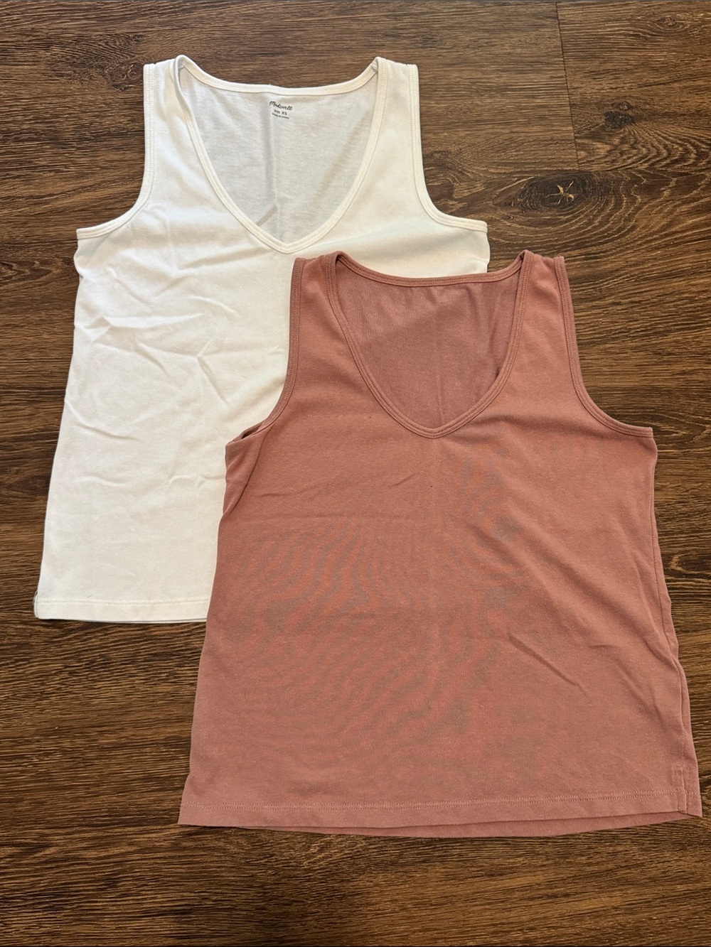 Madewell White & Mauve V-Neck Tank Tops